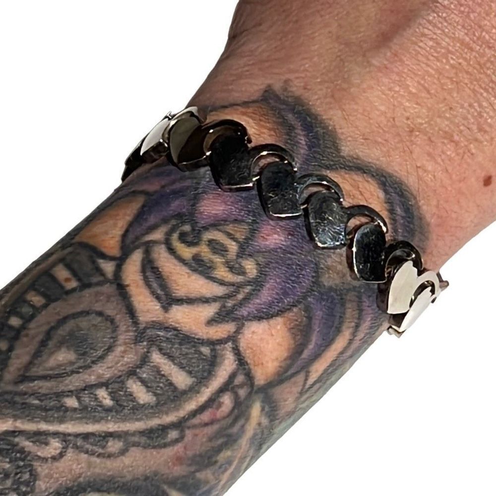 Vintage 925 Sterling Silver Heart Link Bracelet